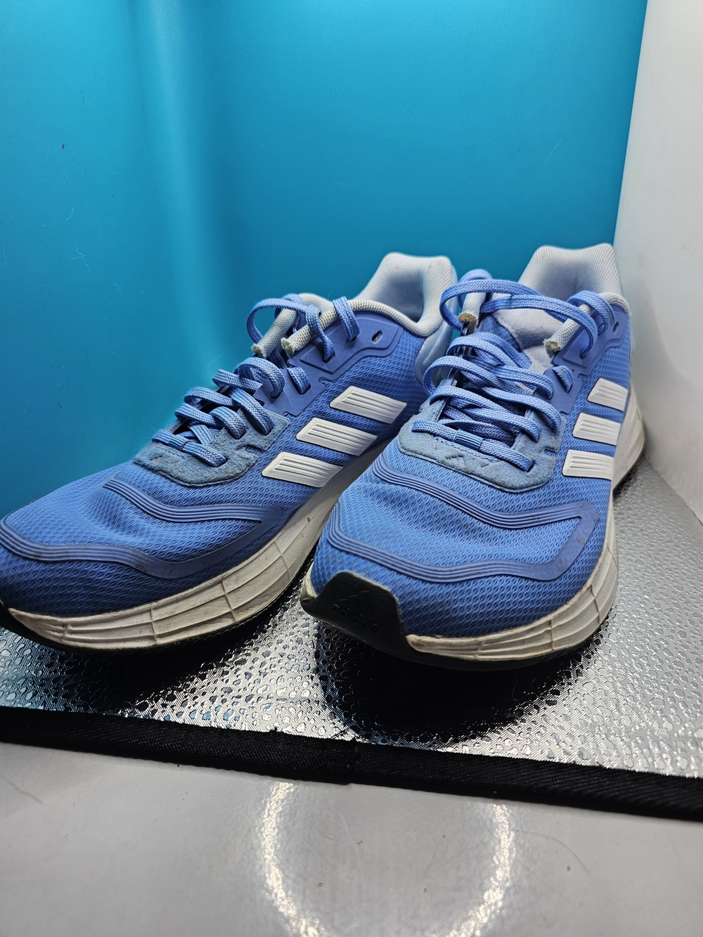 adidas Women's Blue Athletic Running Sneakers with White Stripes